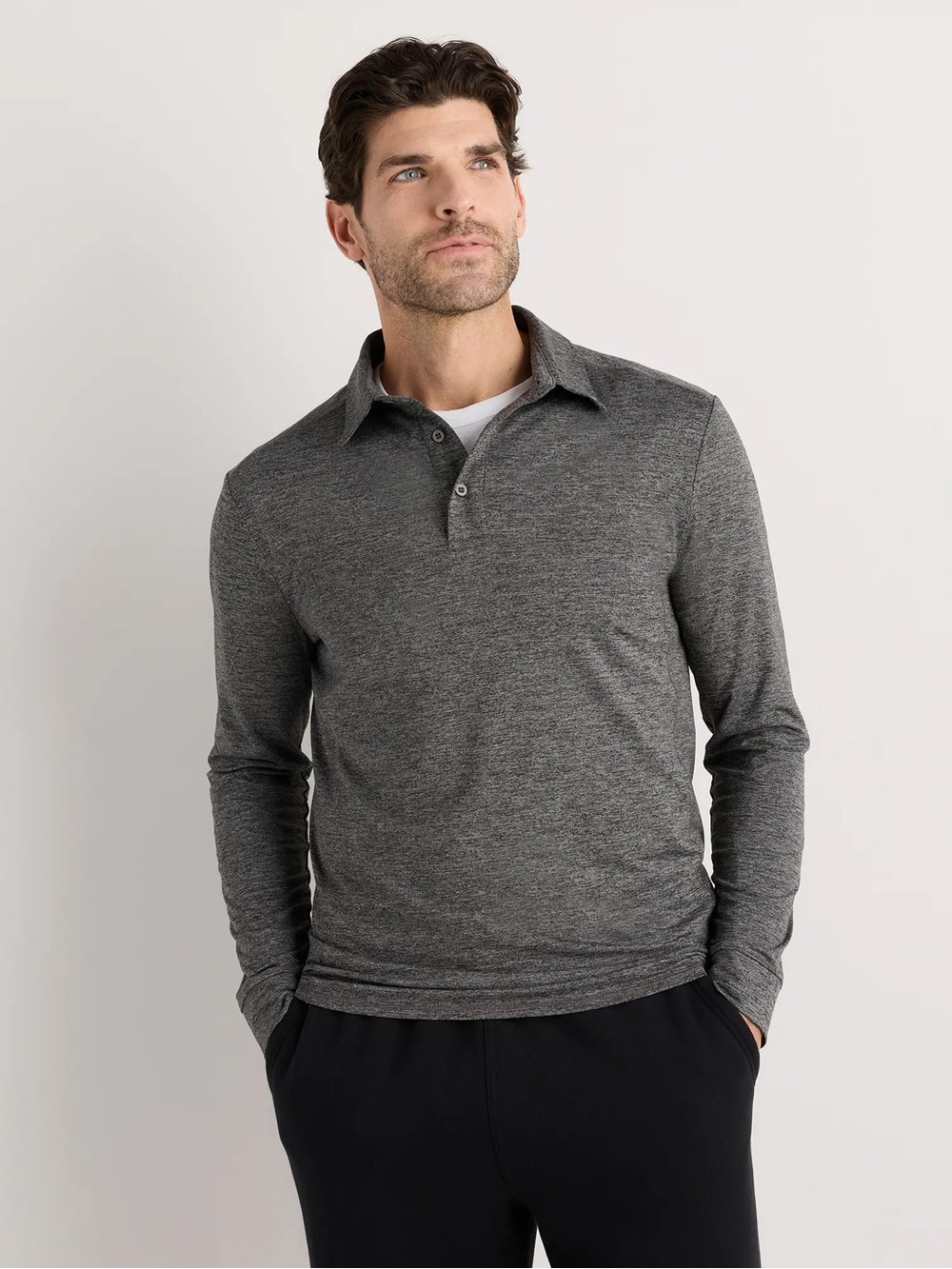 Quince Flowknit Breeze Performance Long Sleeve Polo Charcoal Gray Men’s Large